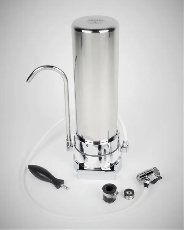 Filtre sur-évier inox avec robinet col-de-cygne